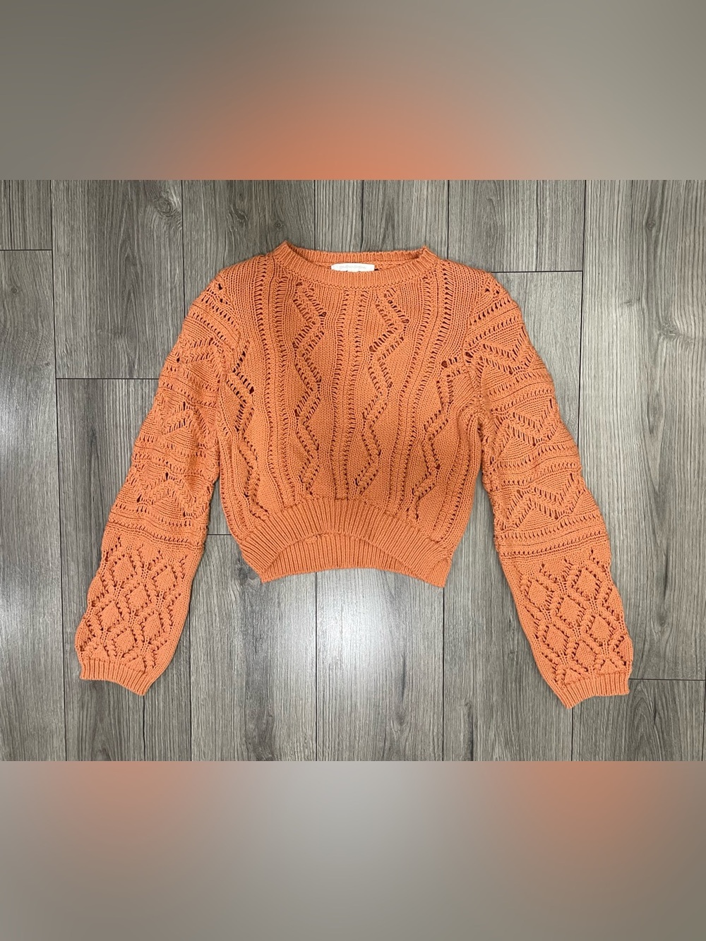 Jonathan Simkhai Orange Madelyn Cropped Cropped Pointelle Knit Sweater Sz S